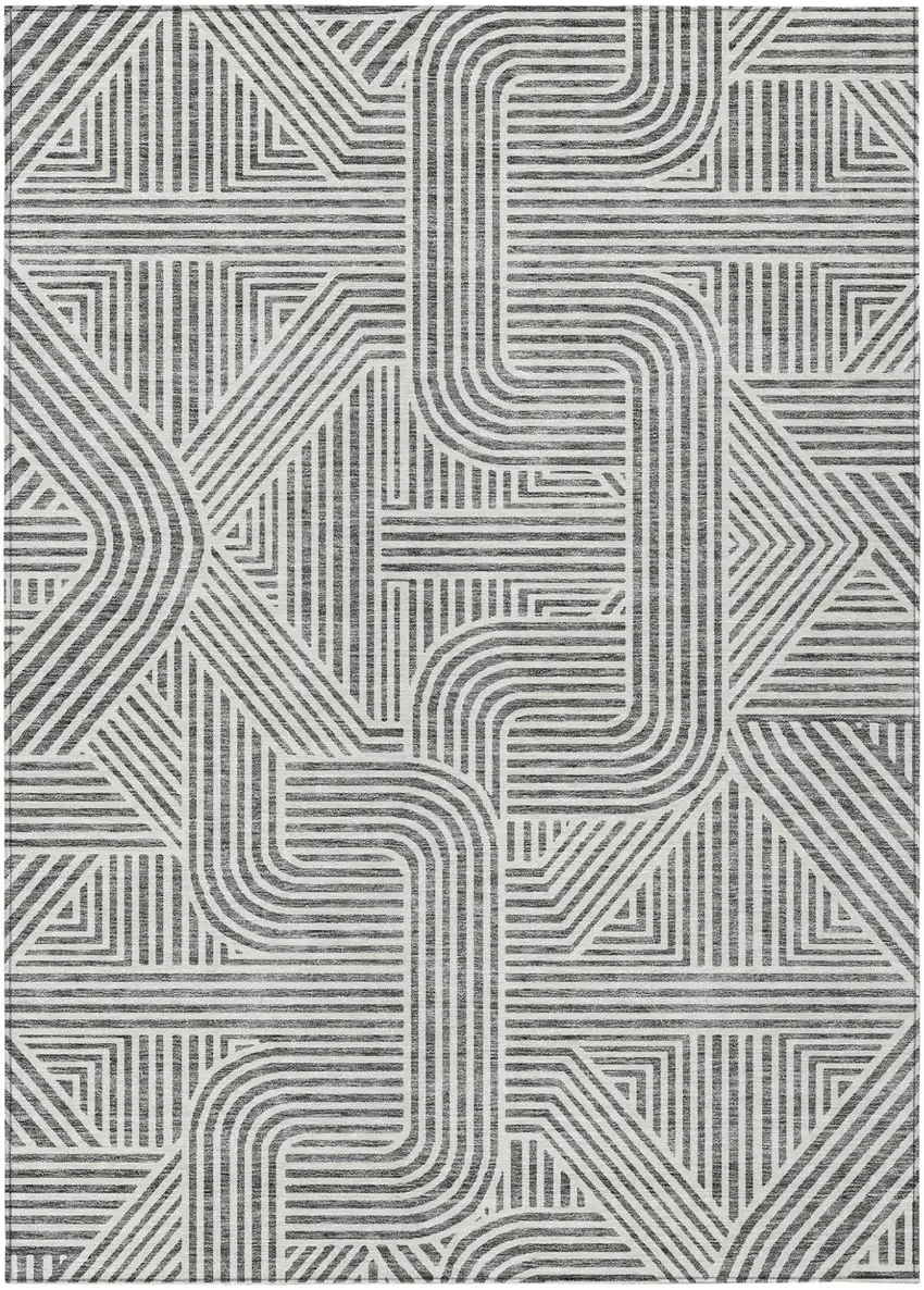 Gray And Ivory Abstract Washable Indoor Outdoor Area Rug Photo 2