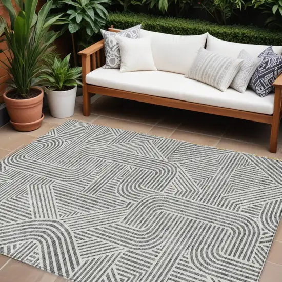 Gray And Ivory Abstract Washable Indoor Outdoor Area Rug Photo 1