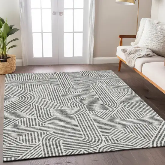 Gray And Ivory Abstract Washable Indoor Outdoor Area Rug Photo 9