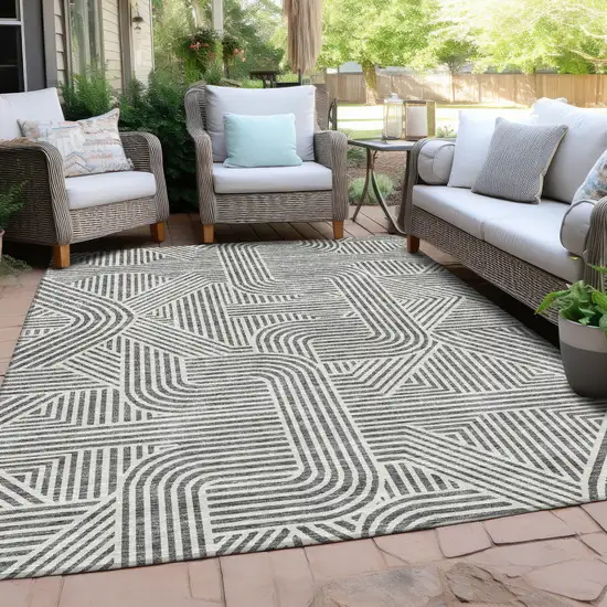 Gray And Ivory Abstract Washable Indoor Outdoor Area Rug Photo 8