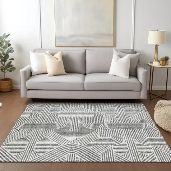 Gray And Ivory Abstract Washable Indoor Outdoor Area Rug Photo 9