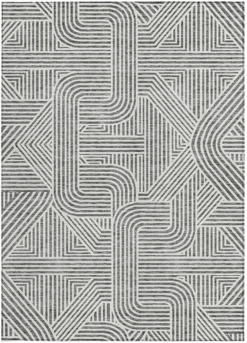 Gray And Ivory Abstract Washable Indoor Outdoor Area Rug Photo 7