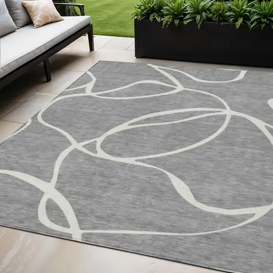 Gray And Ivory Abstract Washable Indoor Outdoor Area Rug Photo 1