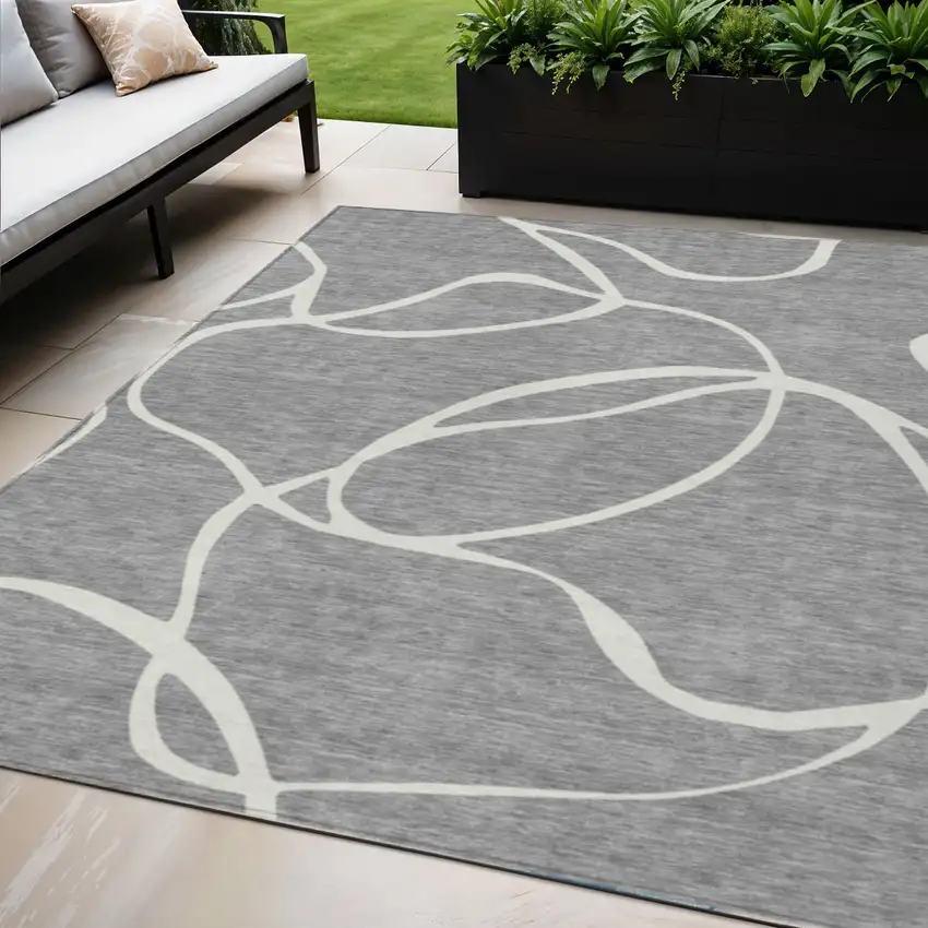 Gray And Ivory Abstract Washable Indoor Outdoor Area Rug Photo 1