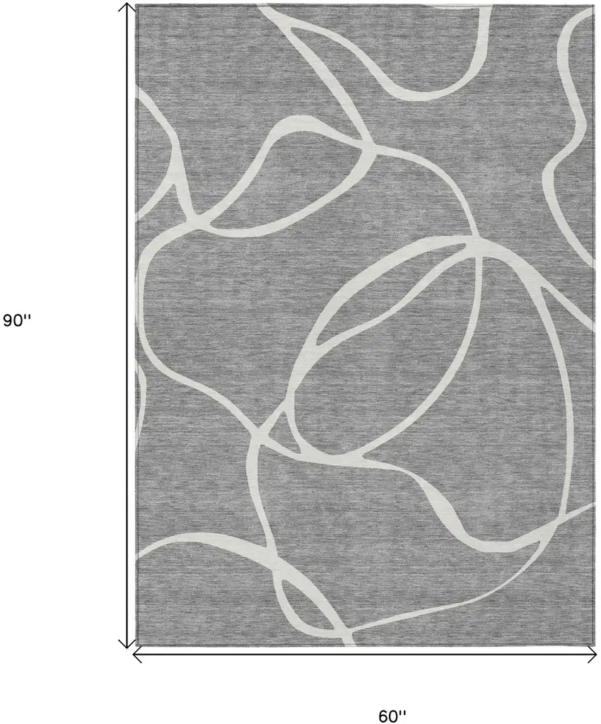 Gray And Ivory Abstract Washable Indoor Outdoor Area Rug Photo 3