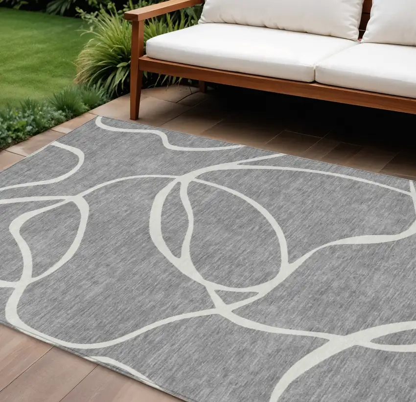 Gray And Ivory Abstract Washable Indoor Outdoor Area Rug Photo 1
