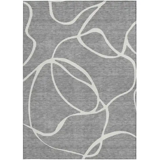 Gray And Ivory Abstract Washable Indoor Outdoor Area Rug Photo 6
