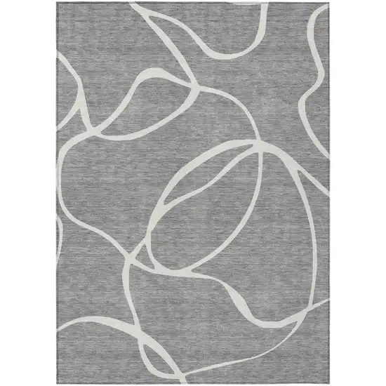 Gray And Ivory Abstract Washable Indoor Outdoor Area Rug Photo 2