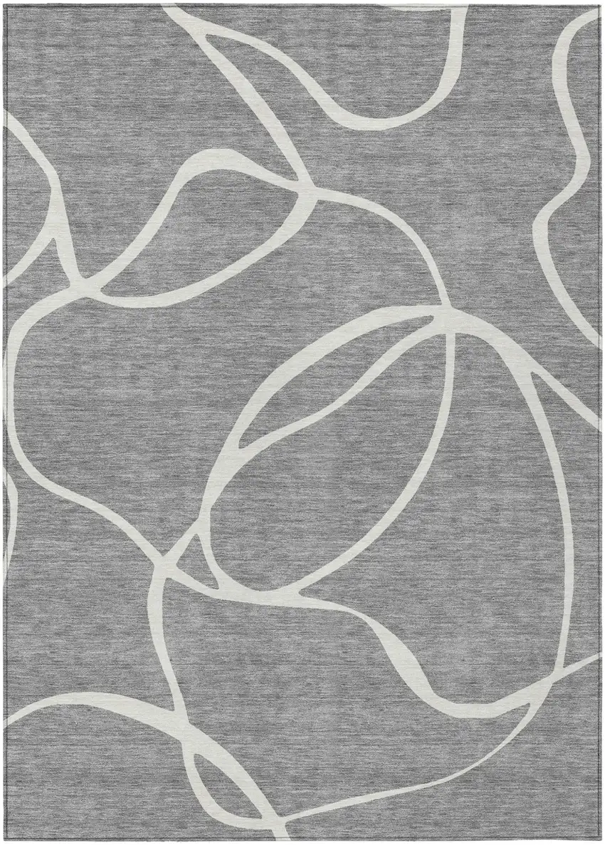 Gray And Ivory Abstract Washable Indoor Outdoor Area Rug Photo 2