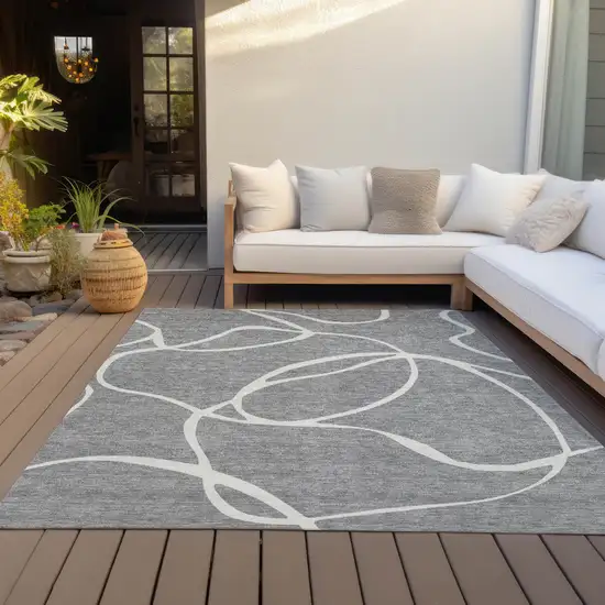 Gray And Ivory Abstract Washable Indoor Outdoor Area Rug Photo 7
