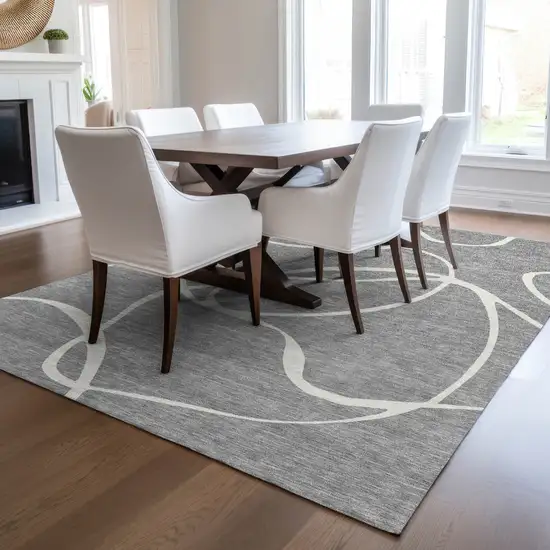 Gray And Ivory Abstract Washable Indoor Outdoor Area Rug Photo 9