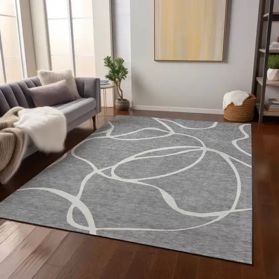 Gray And Ivory Abstract Washable Indoor Outdoor Area Rug Photo 8