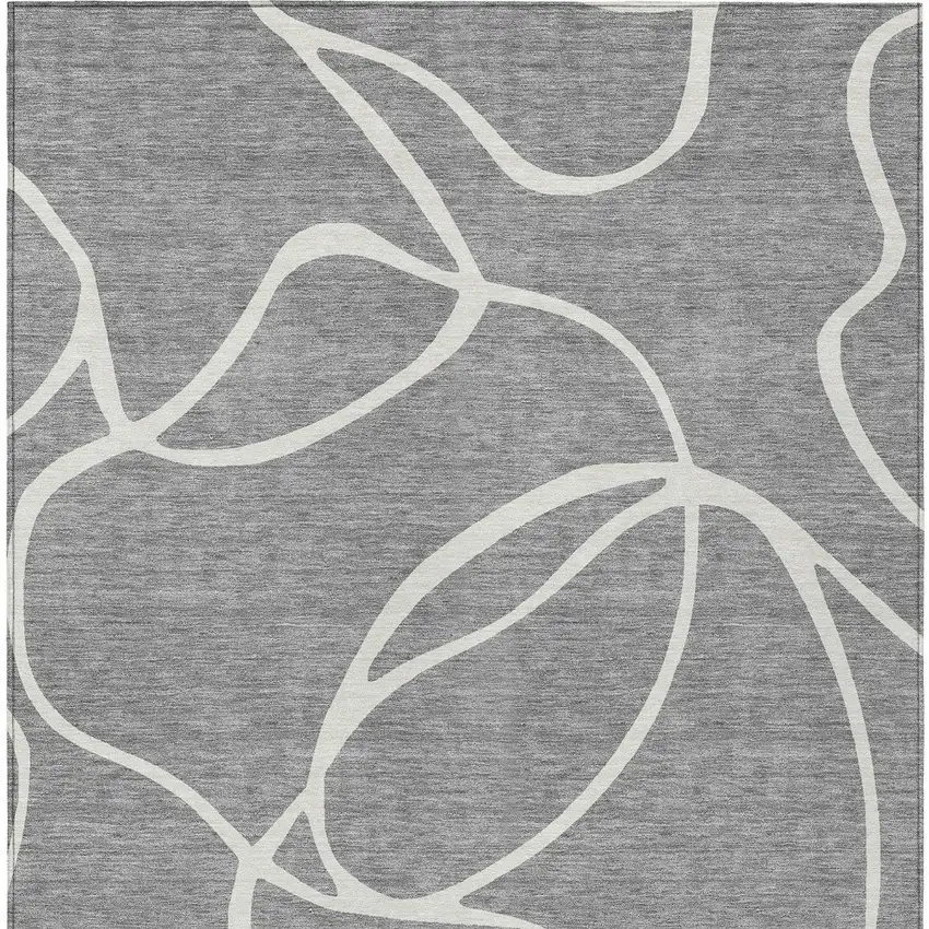 Gray And Ivory Abstract Washable Indoor Outdoor Area Rug Photo 6