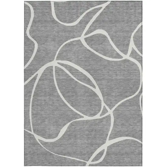 Gray And Ivory Abstract Washable Indoor Outdoor Area Rug Photo 6
