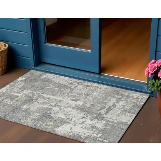 Gray And Ivory Abstract Washable Indoor Outdoor Area Rug Photo 1