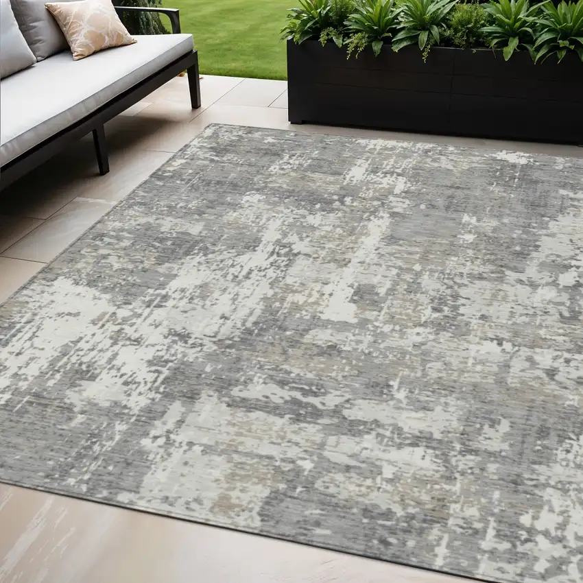 Gray And Ivory Abstract Washable Indoor Outdoor Area Rug Photo 1