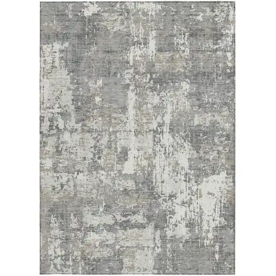Gray And Ivory Abstract Washable Indoor Outdoor Area Rug Photo 6