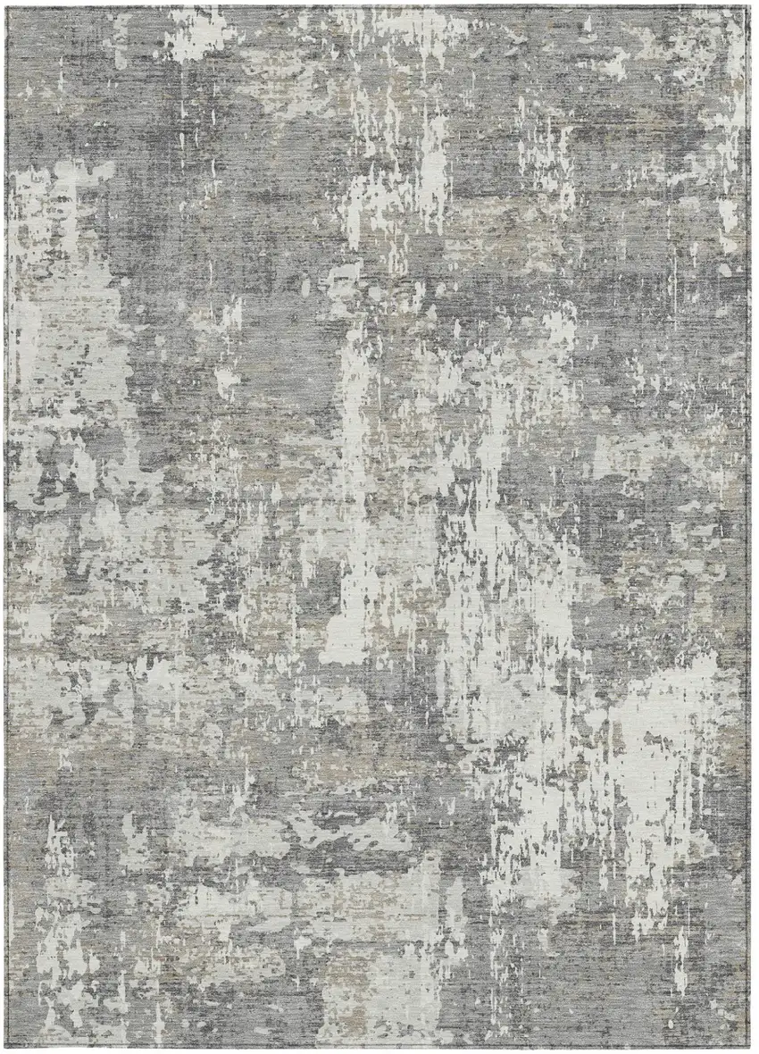 Gray And Ivory Abstract Washable Indoor Outdoor Area Rug Photo 6