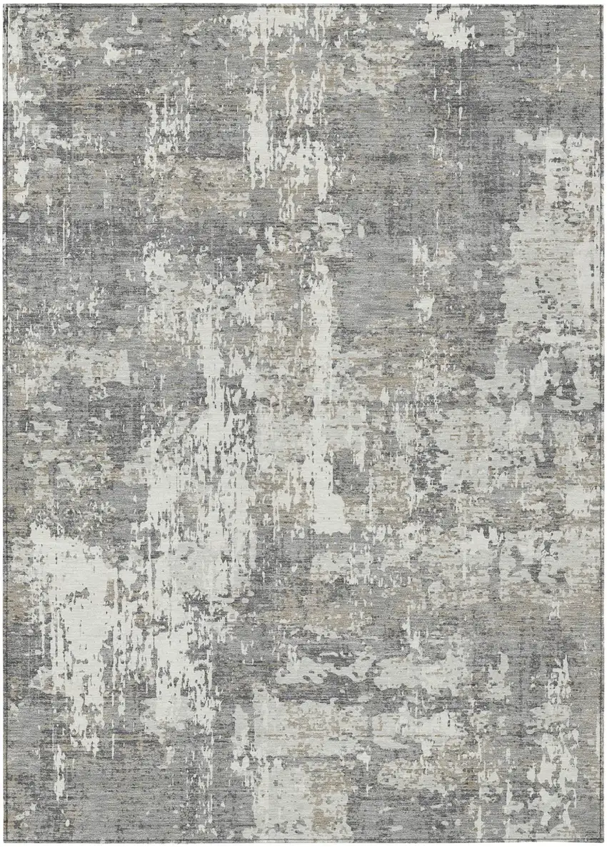 Gray And Ivory Abstract Washable Indoor Outdoor Area Rug Photo 2