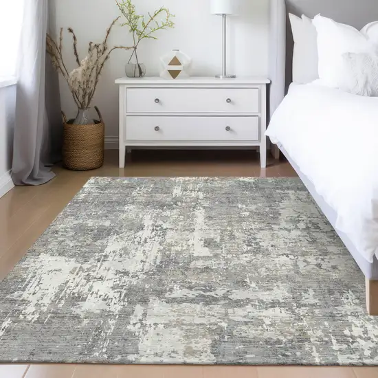 Gray And Ivory Abstract Washable Indoor Outdoor Area Rug Photo 9