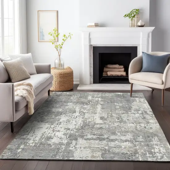 Gray And Ivory Abstract Washable Indoor Outdoor Area Rug Photo 8