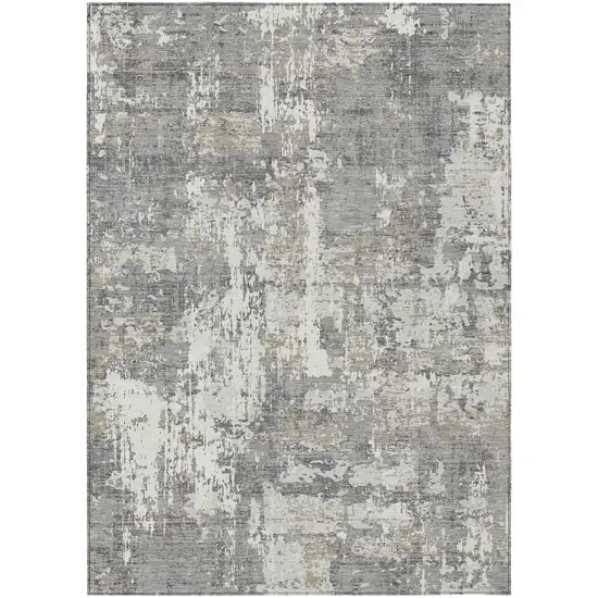 Gray And Ivory Abstract Washable Indoor Outdoor Area Rug Photo 2