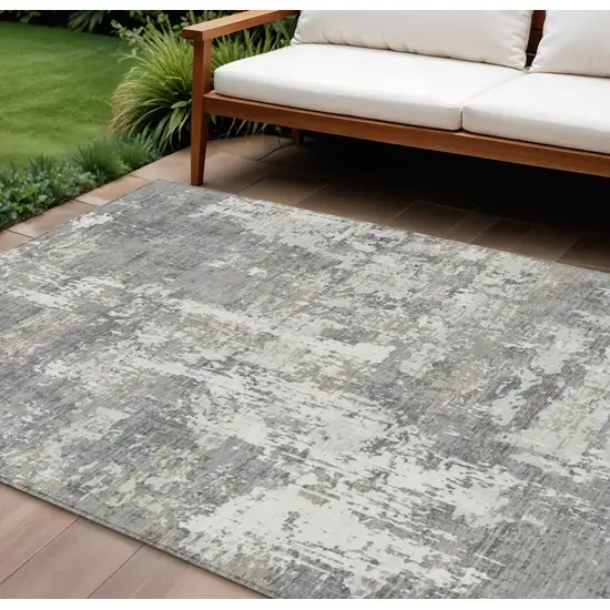 Gray And Ivory Abstract Washable Indoor Outdoor Area Rug Photo 1