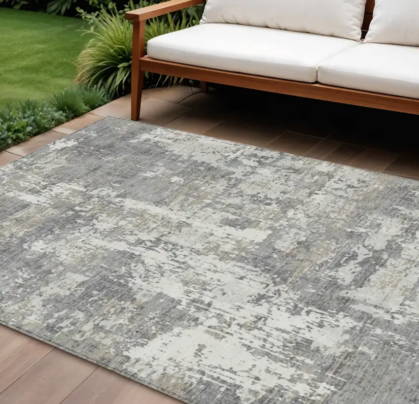Gray And Ivory Abstract Washable Indoor Outdoor Area Rug Photo 1
