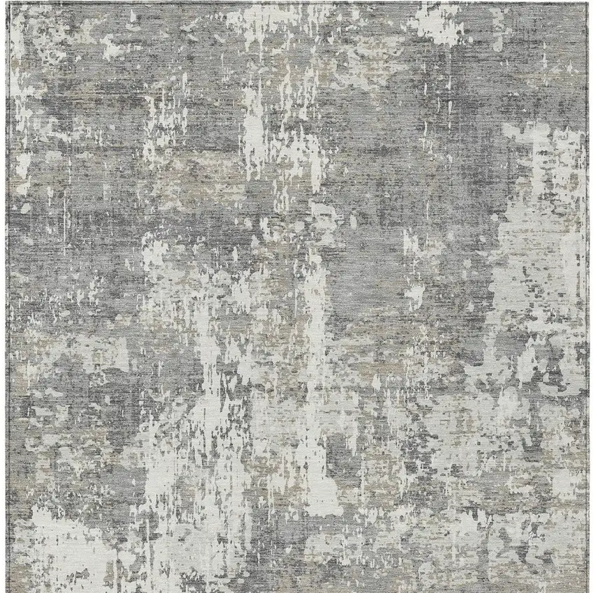 Gray And Ivory Abstract Washable Indoor Outdoor Area Rug Photo 6