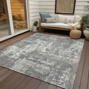 Photo of Gray And Ivory Abstract Washable Indoor Outdoor Area Rug