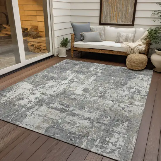 Gray And Ivory Abstract Washable Indoor Outdoor Area Rug Photo 7