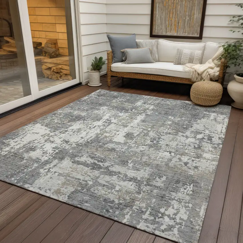 Gray And Ivory Abstract Washable Indoor Outdoor Area Rug Photo 7