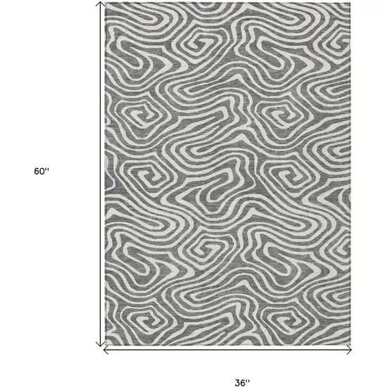 Gray And Ivory Abstract Washable Indoor Outdoor Area Rug Photo 3