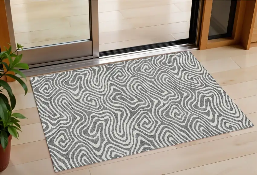 Gray And Ivory Abstract Washable Indoor Outdoor Area Rug Photo 1