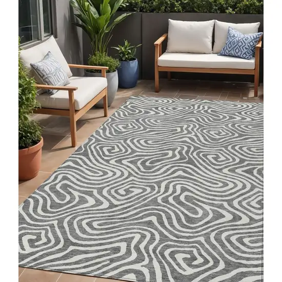 Gray And Ivory Abstract Washable Indoor Outdoor Area Rug Photo 1