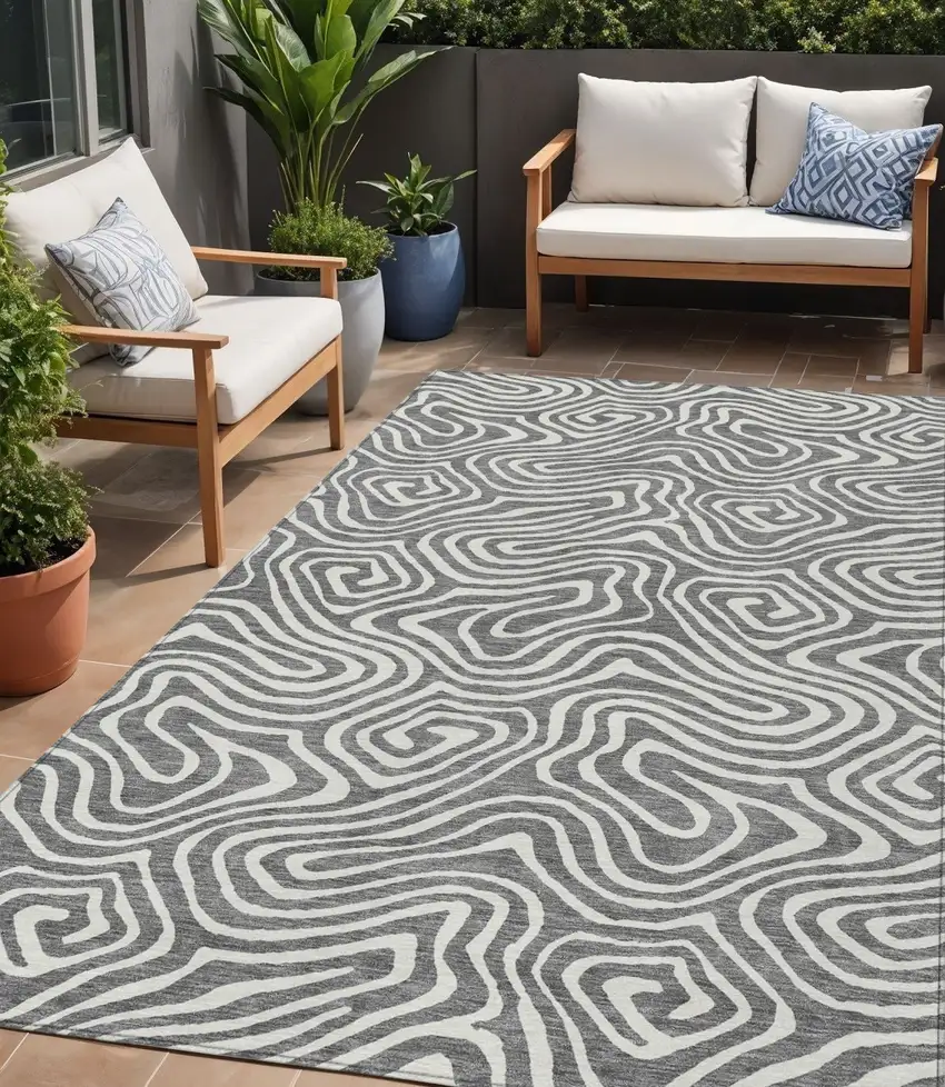 Gray And Ivory Abstract Washable Indoor Outdoor Area Rug Photo 1