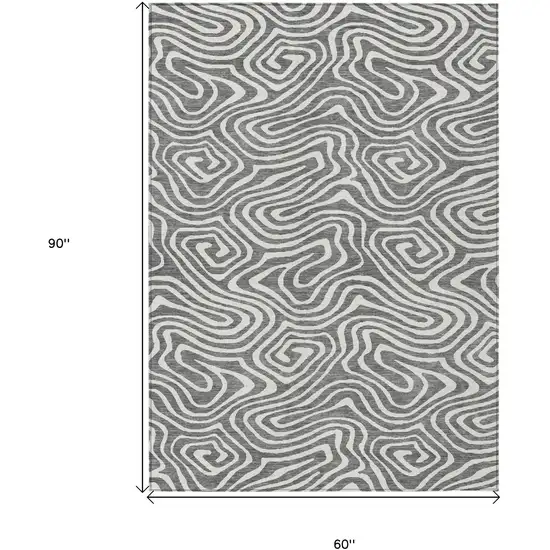 Gray And Ivory Abstract Washable Indoor Outdoor Area Rug Photo 3