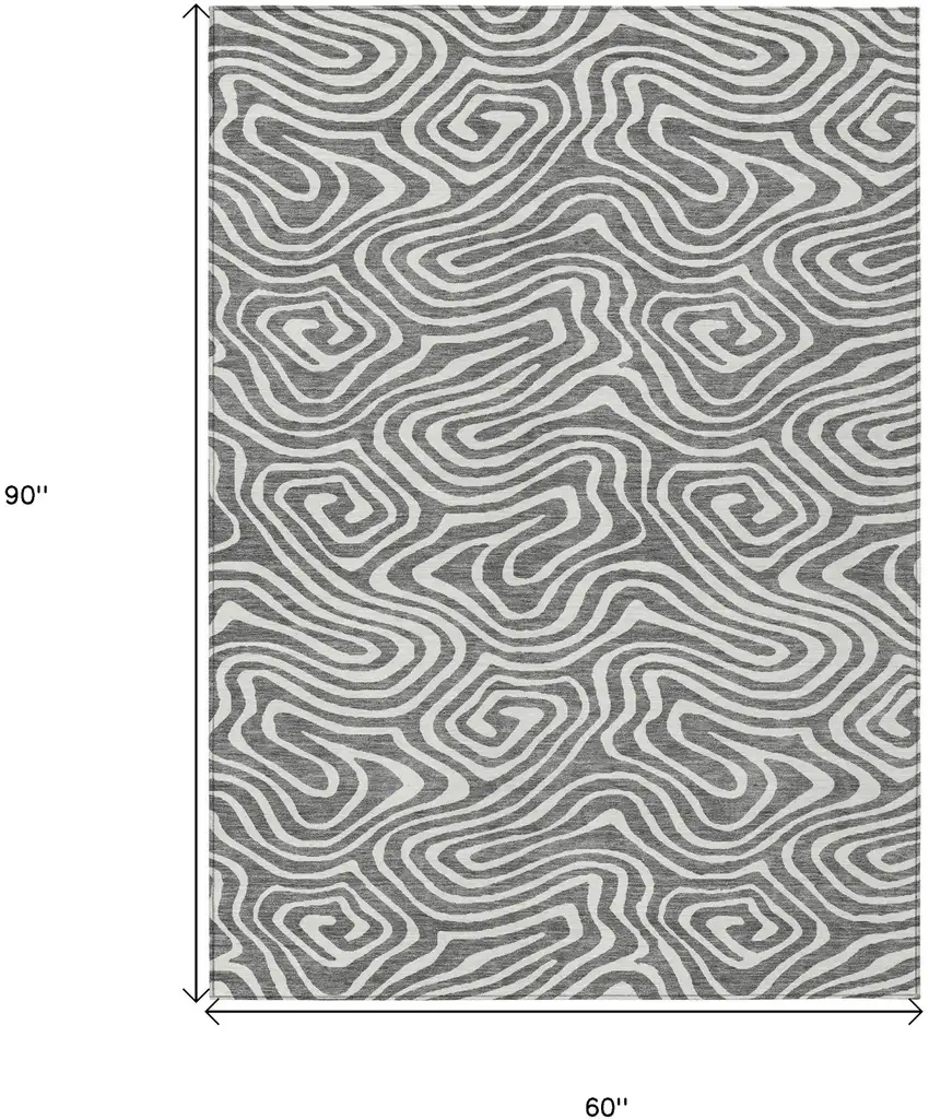 Gray And Ivory Abstract Washable Indoor Outdoor Area Rug Photo 3