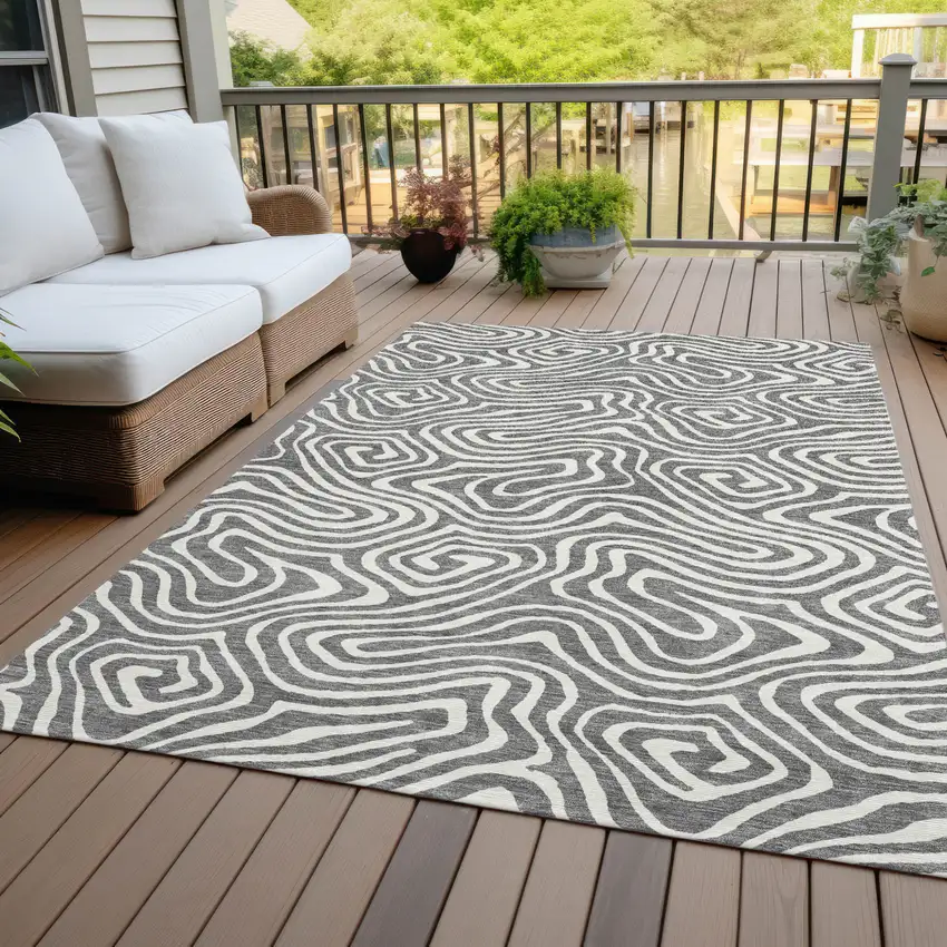 Gray And Ivory Abstract Washable Indoor Outdoor Area Rug Photo 8