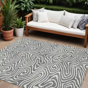 Photo of Gray And Ivory Abstract Washable Indoor Outdoor Area Rug