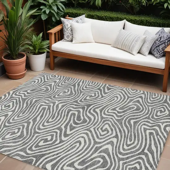 Gray And Ivory Abstract Washable Indoor Outdoor Area Rug Photo 1
