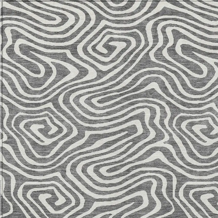 Gray And Ivory Abstract Washable Indoor Outdoor Area Rug Photo 6
