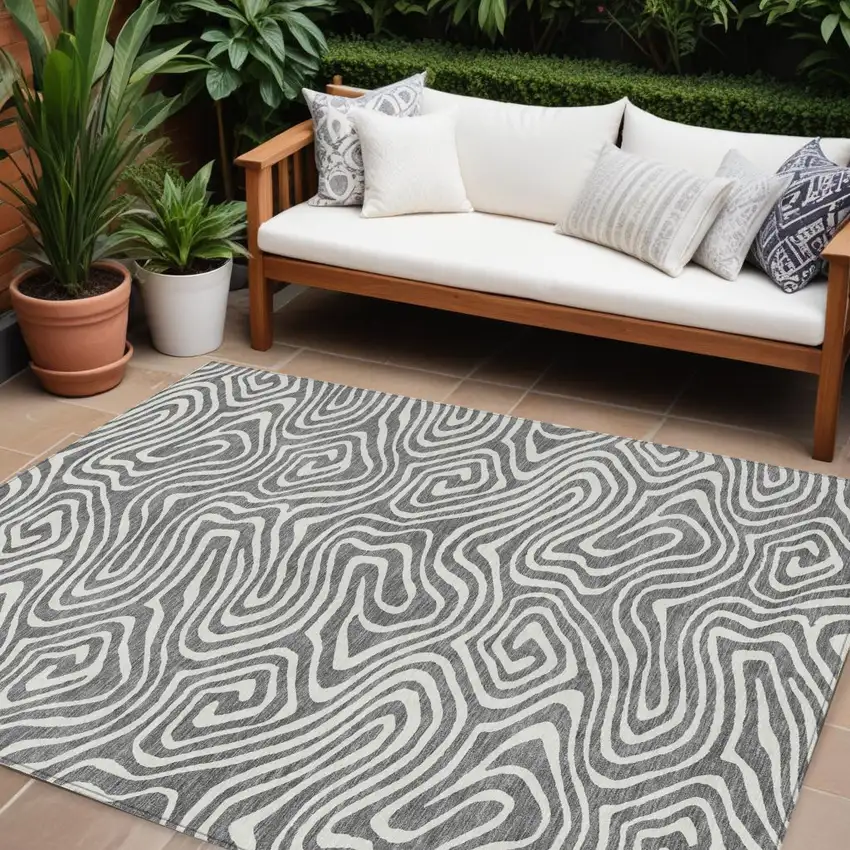 Gray And Ivory Abstract Washable Indoor Outdoor Area Rug Photo 1