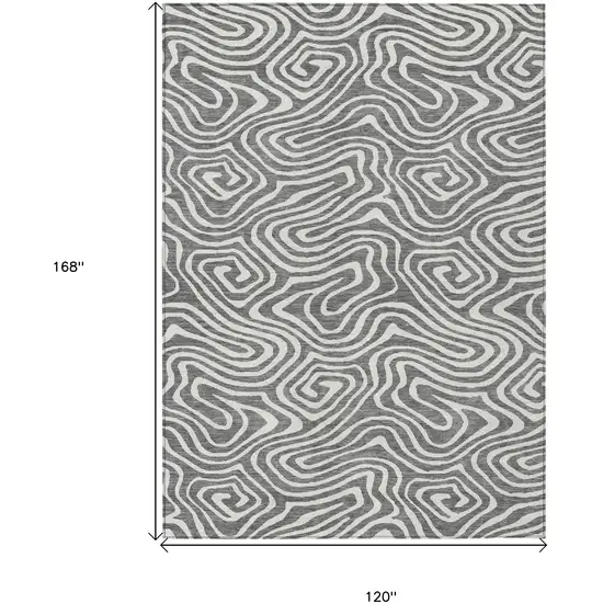 Gray And Ivory Abstract Washable Indoor Outdoor Area Rug Photo 3