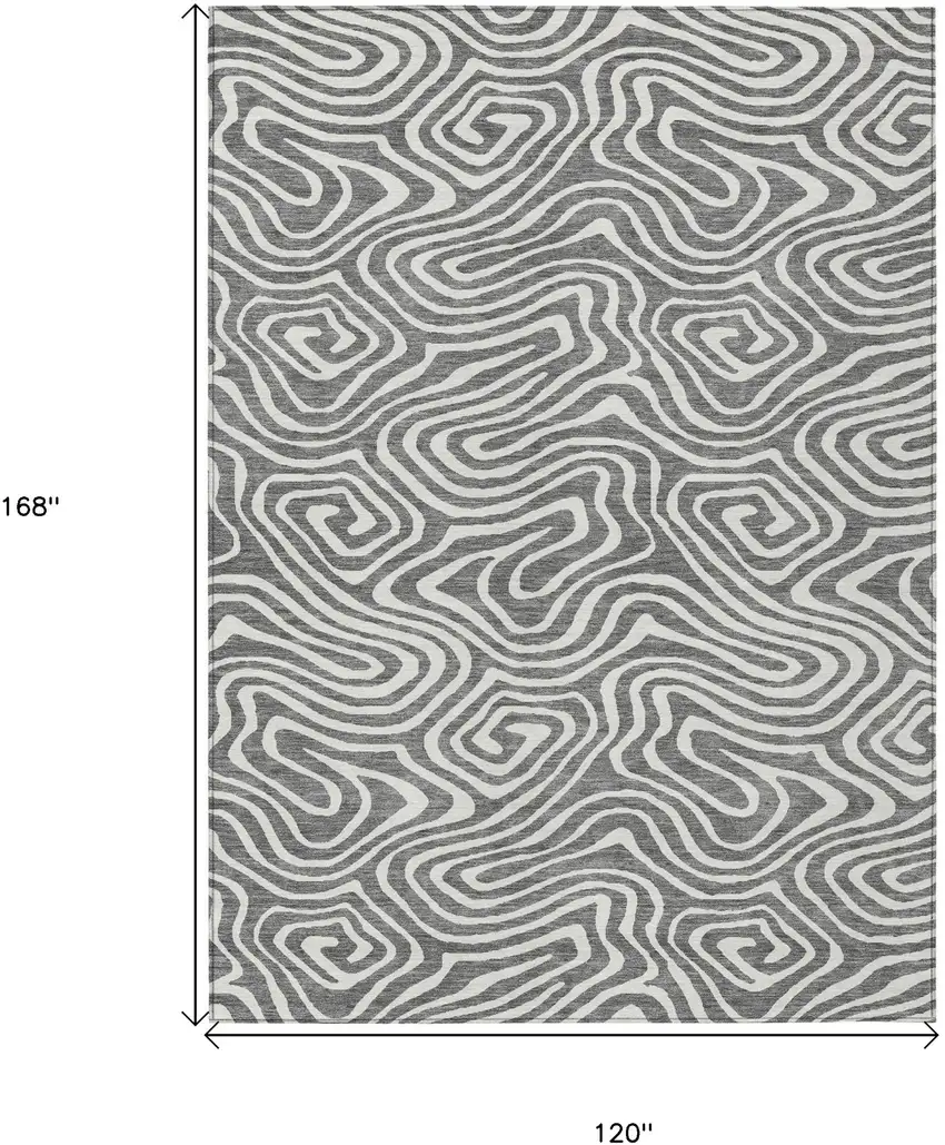 Gray And Ivory Abstract Washable Indoor Outdoor Area Rug Photo 3