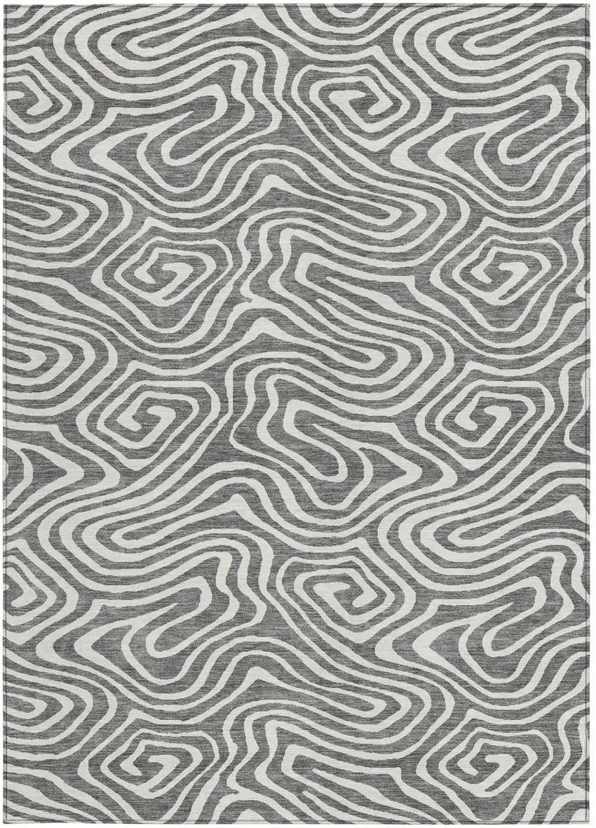 Gray And Ivory Abstract Washable Indoor Outdoor Area Rug Photo 7