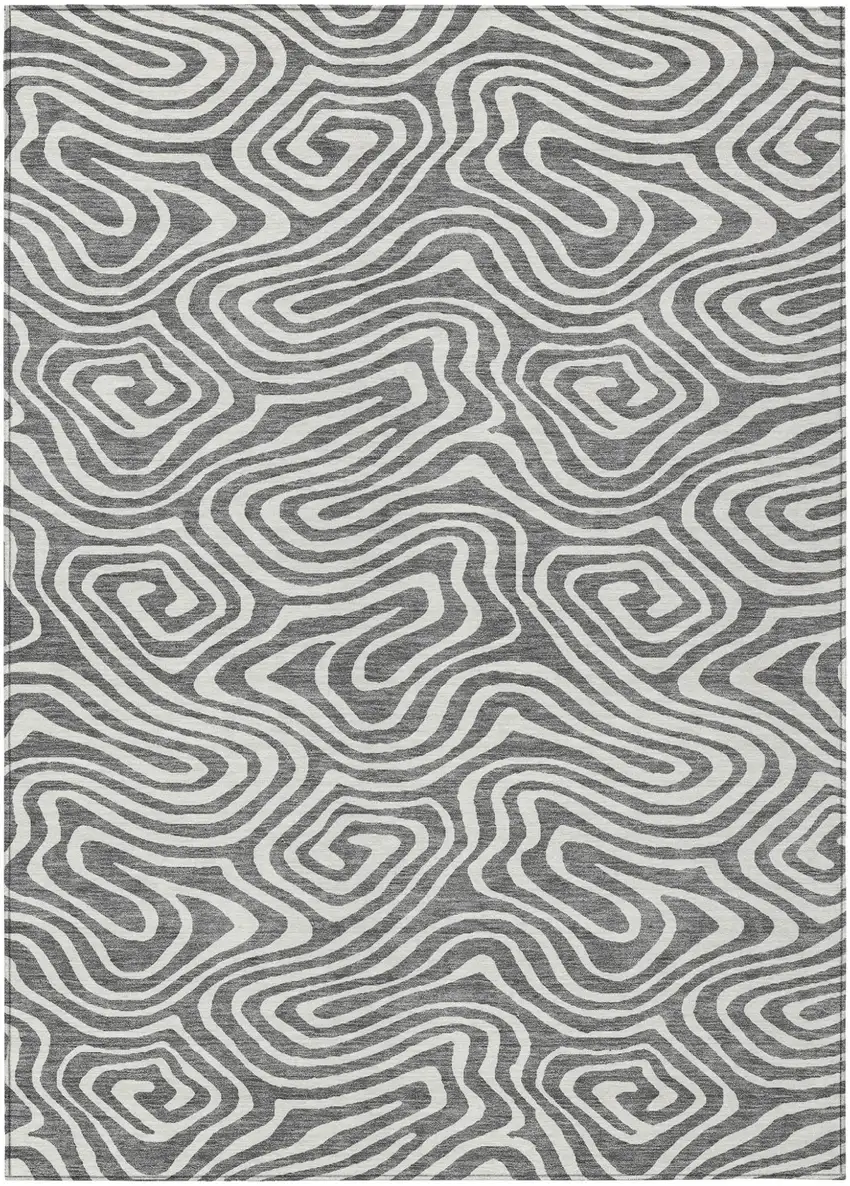 Gray And Ivory Abstract Washable Indoor Outdoor Area Rug Photo 2