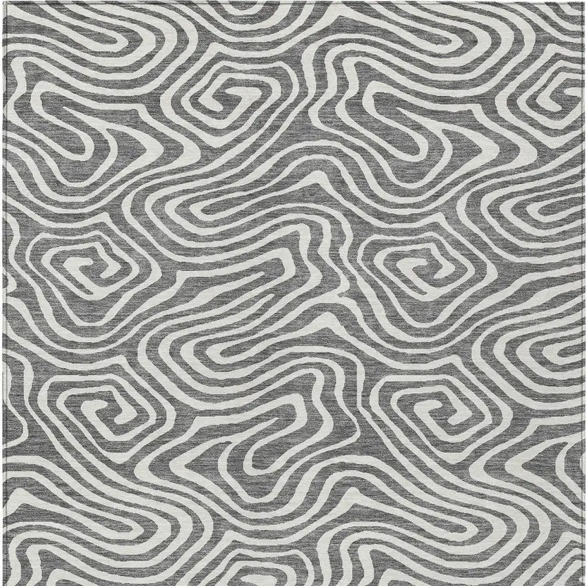 Gray And Ivory Abstract Washable Indoor Outdoor Area Rug Photo 6