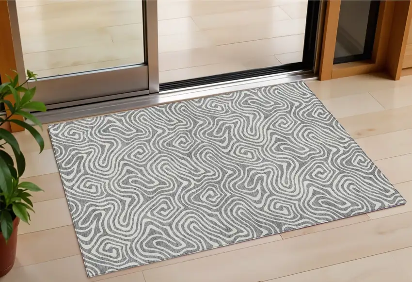 Gray And Ivory Abstract Washable Indoor Outdoor Area Rug Photo 1