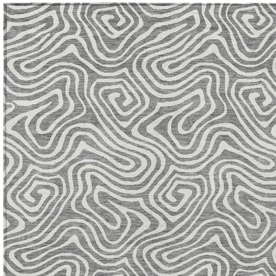Gray And Ivory Abstract Washable Indoor Outdoor Area Rug Photo 6